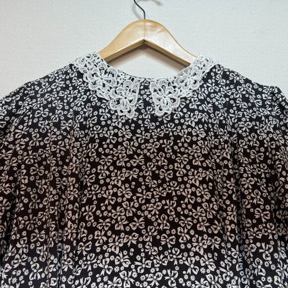 Vintage Panama Jill Women Floral Maxi Dress Size 11 Black Lace Collar Boho Retro - Picture 3 of 12